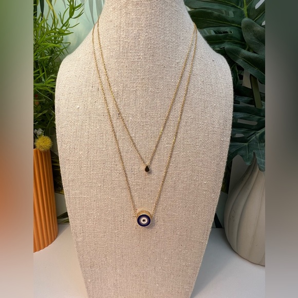 Evil Eye Minimalist Layered Necklace - Pop-of-Color Gold Preppy Necklace - Picture 12 of 17